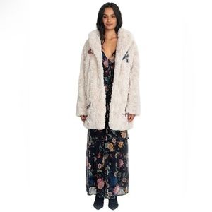 NWOT Johnny Was X Biya Wren Faux Fur Embroidered Coat Jacket Size L